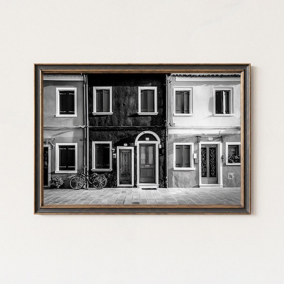 European Street Houses Facades Black And White Photography Poster