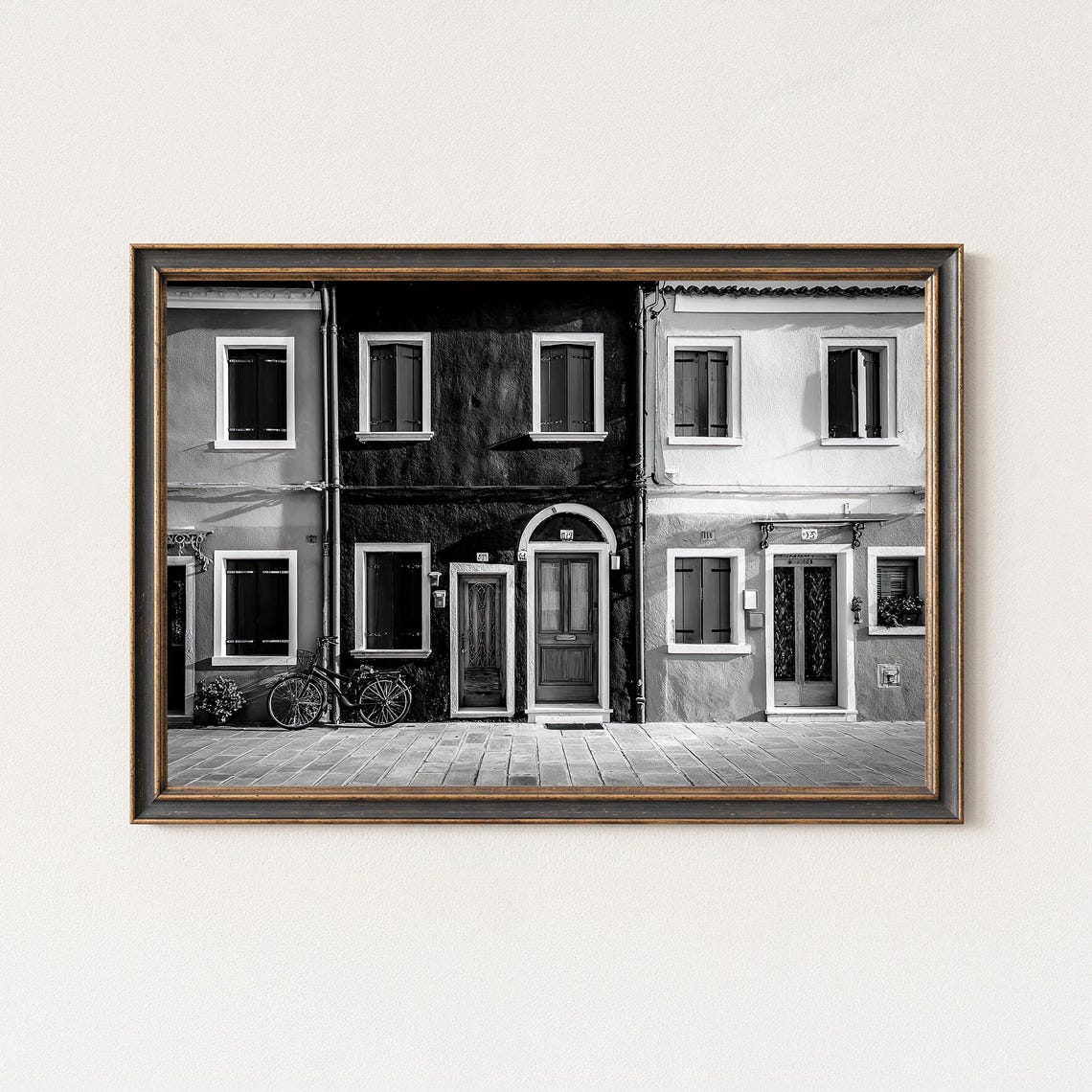 European Street Houses Facades Black And White Photography Poster