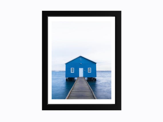 Blue Boat House Perth Print Minimalist Coastal Wall Art