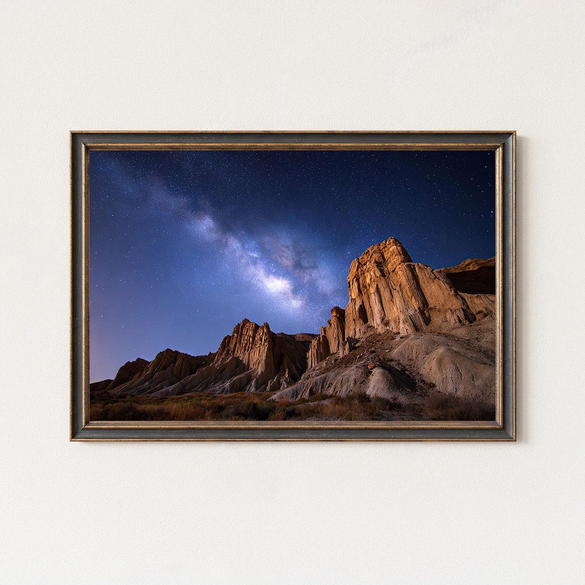 Milky Way Over Desert Cliffs Night Sky Landscape Print