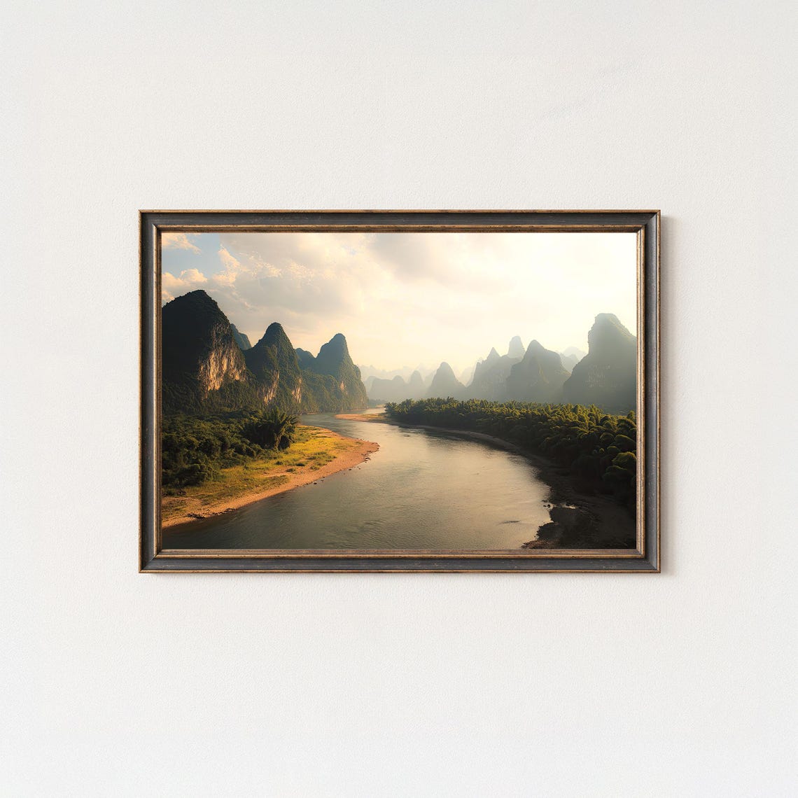 Guilin Karst Mountains River Valley China Scenic Misty Peak Poster