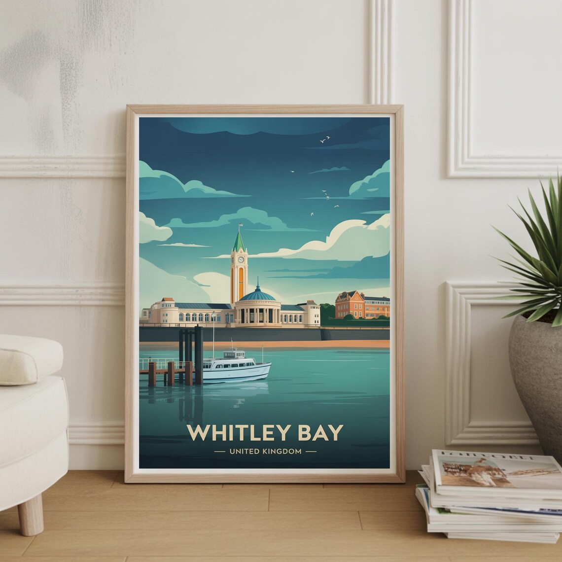 Whitley Bay United Kingdom Vintage Coastal Seaside Travel Poster