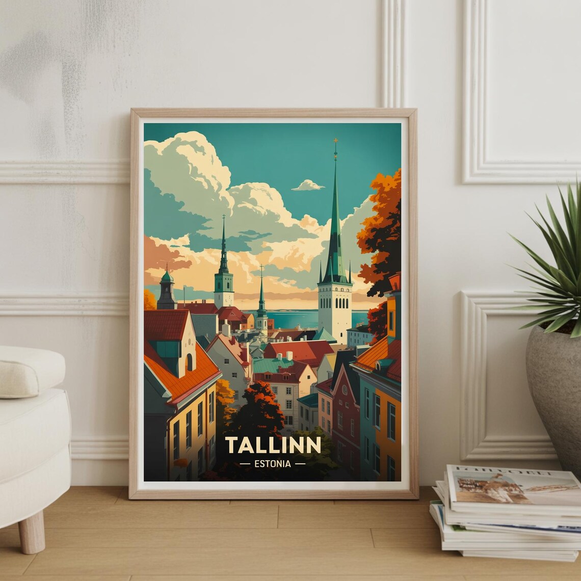 Tallinn Estonia Old Town Rooftops Church Spires Travel Poster