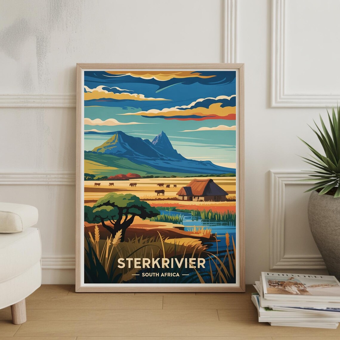 Sterkrivier South Africa Vintage African Mountain Landscape Travel Poster