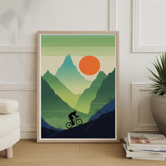 Cycling Adventure Poster Mountain Bike Wall Art Outdoor Enthusiast Gift Decor Sports Landscape