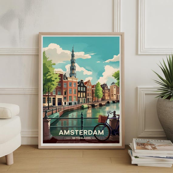 Amsterdam Travel Poster Netherlands Cityscape Art Home Office Wall Decor Lover European City Prints