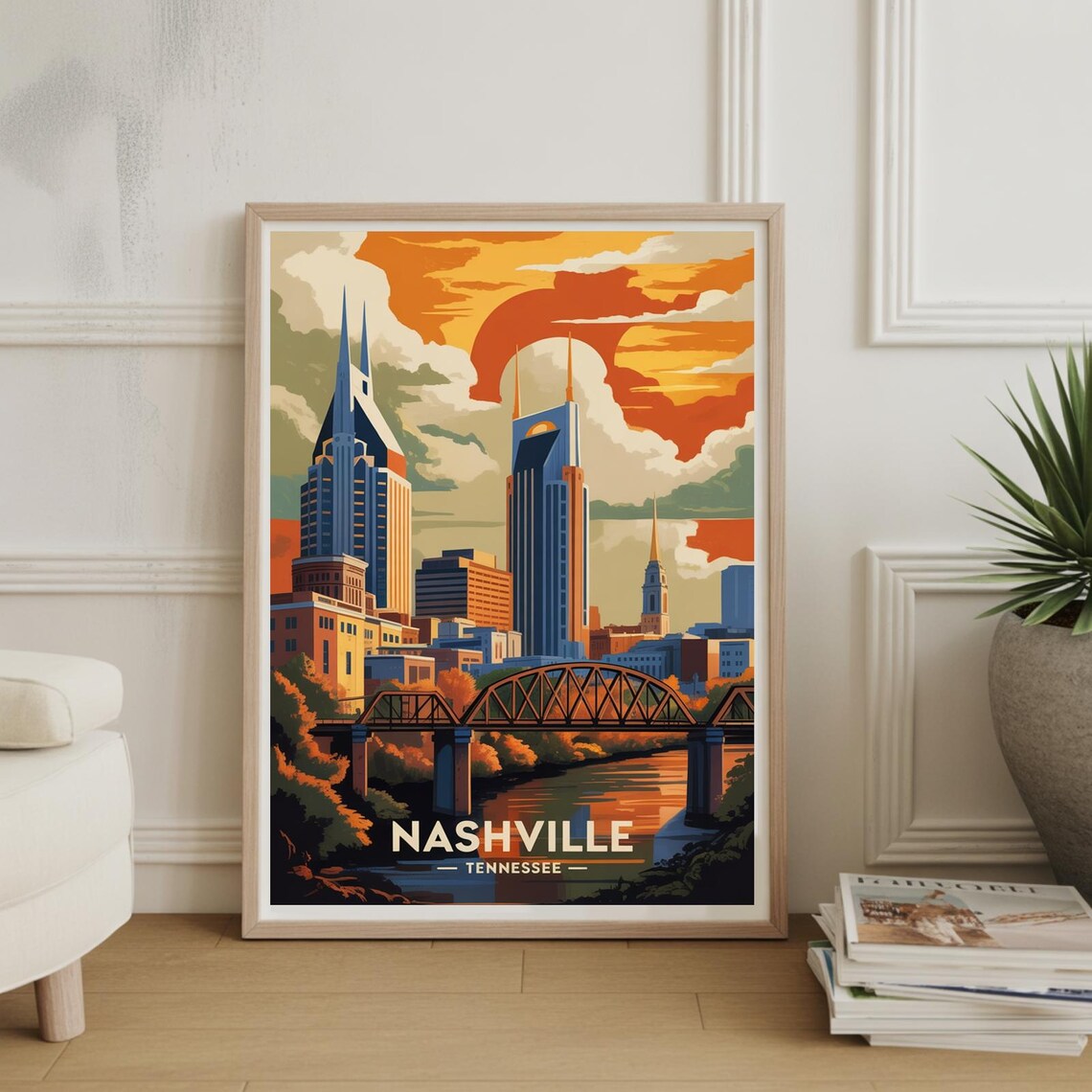 Nashville Retro Tennessee Travel Poster Art Print