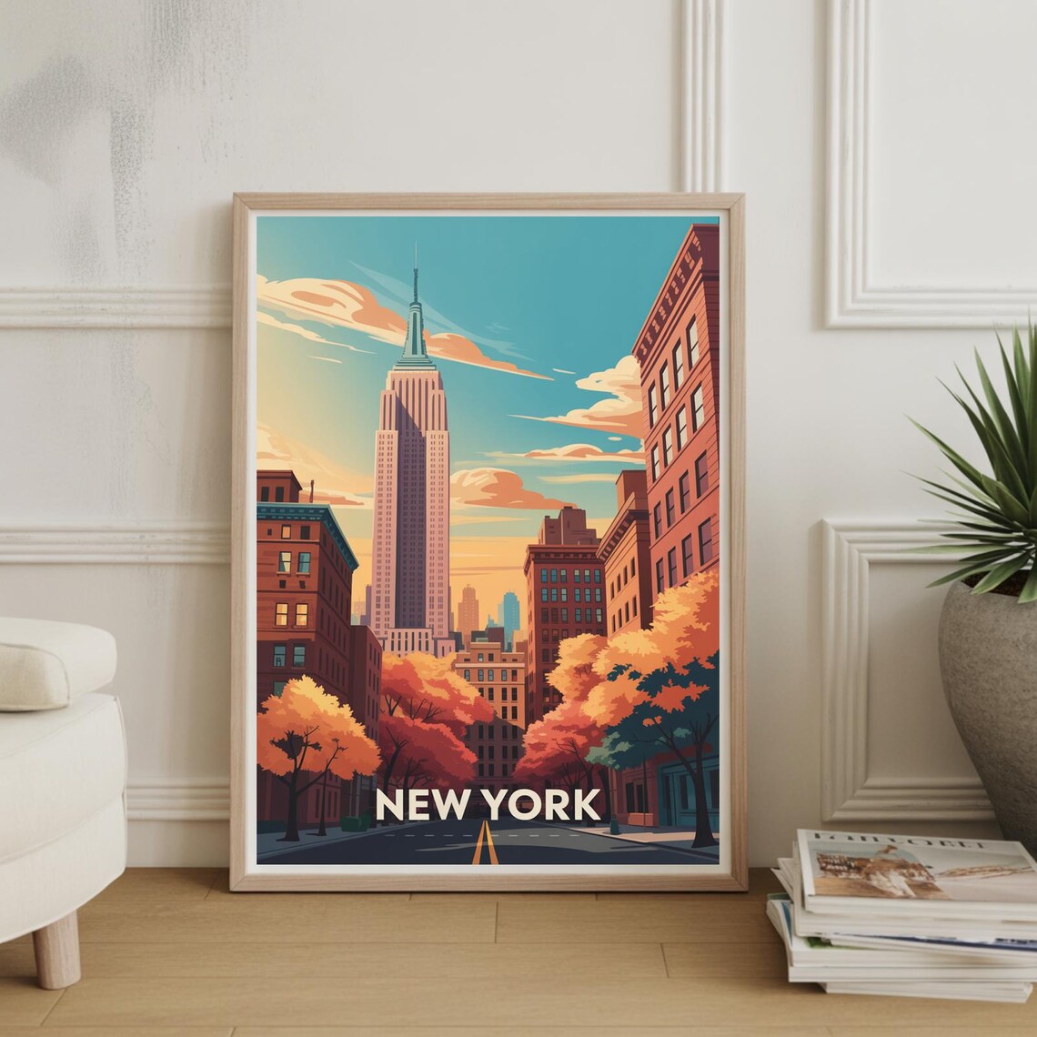 New York Empire State Building Autumn Manhattan Skyline Travel Poster