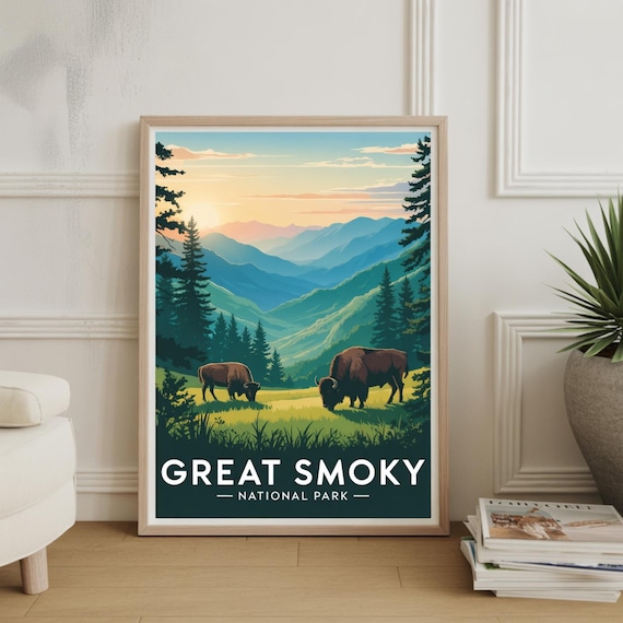 Great Smoky Mountains Bison Grazing at Sunrise National Park Poster