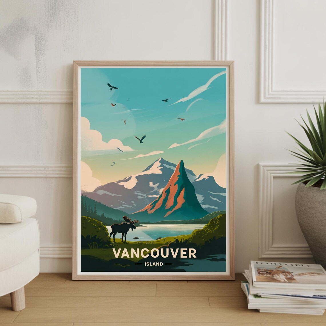 Vancouver Island Canada Moose Mountain Lake Vintage Travel Poster