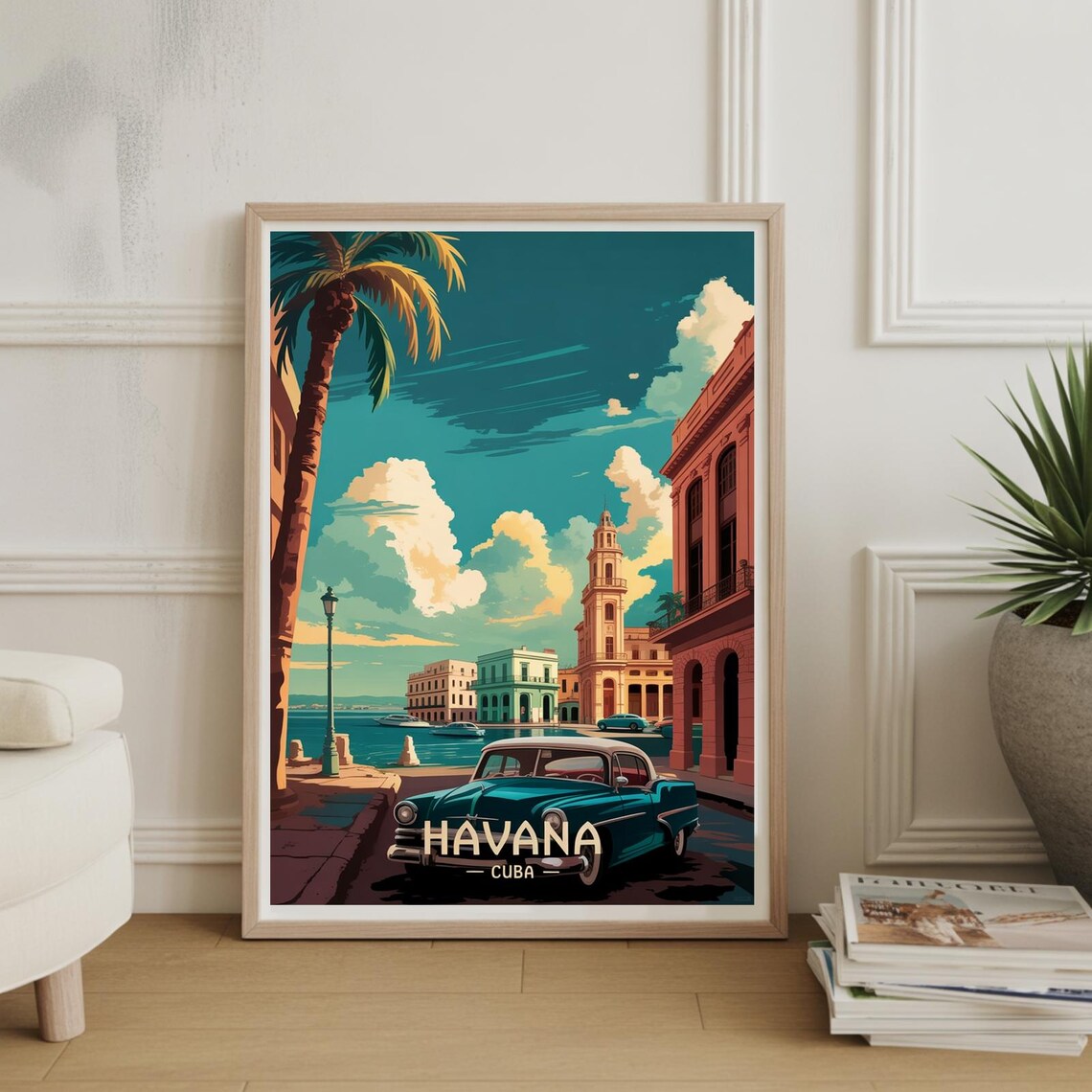 Havana Cuba Classic Car Colonial Street Retro Travel Poster Art