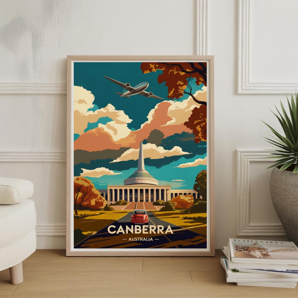 Canberra Australia Vintage Landmark Cityscape Retro Travel Poster