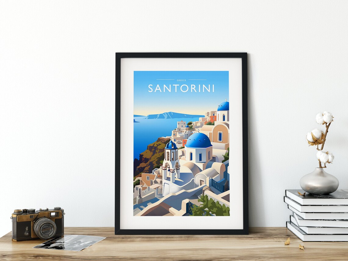 Santorini Travel Poster, Greece Travel Art Print - Image 3