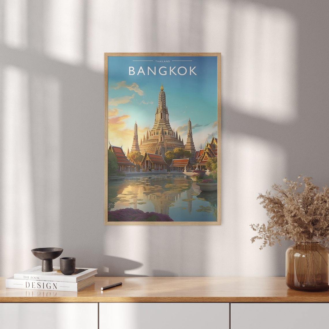 Bangkok Thailand Golden Temple Riverside Reflection Travel Poster - Image 5