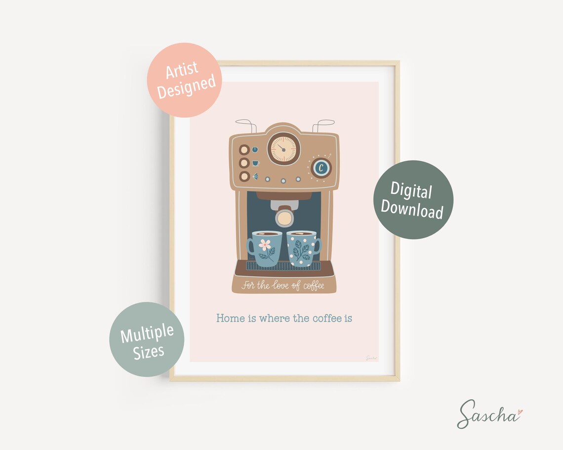 Coffee Poster, Retro Coffee Machine Kitchen Art - Image 3