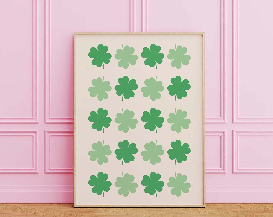 Irish Shamrocks Print Art Green Clovers Print Cute St Patricks Day Wall Decor Irish Wall Art