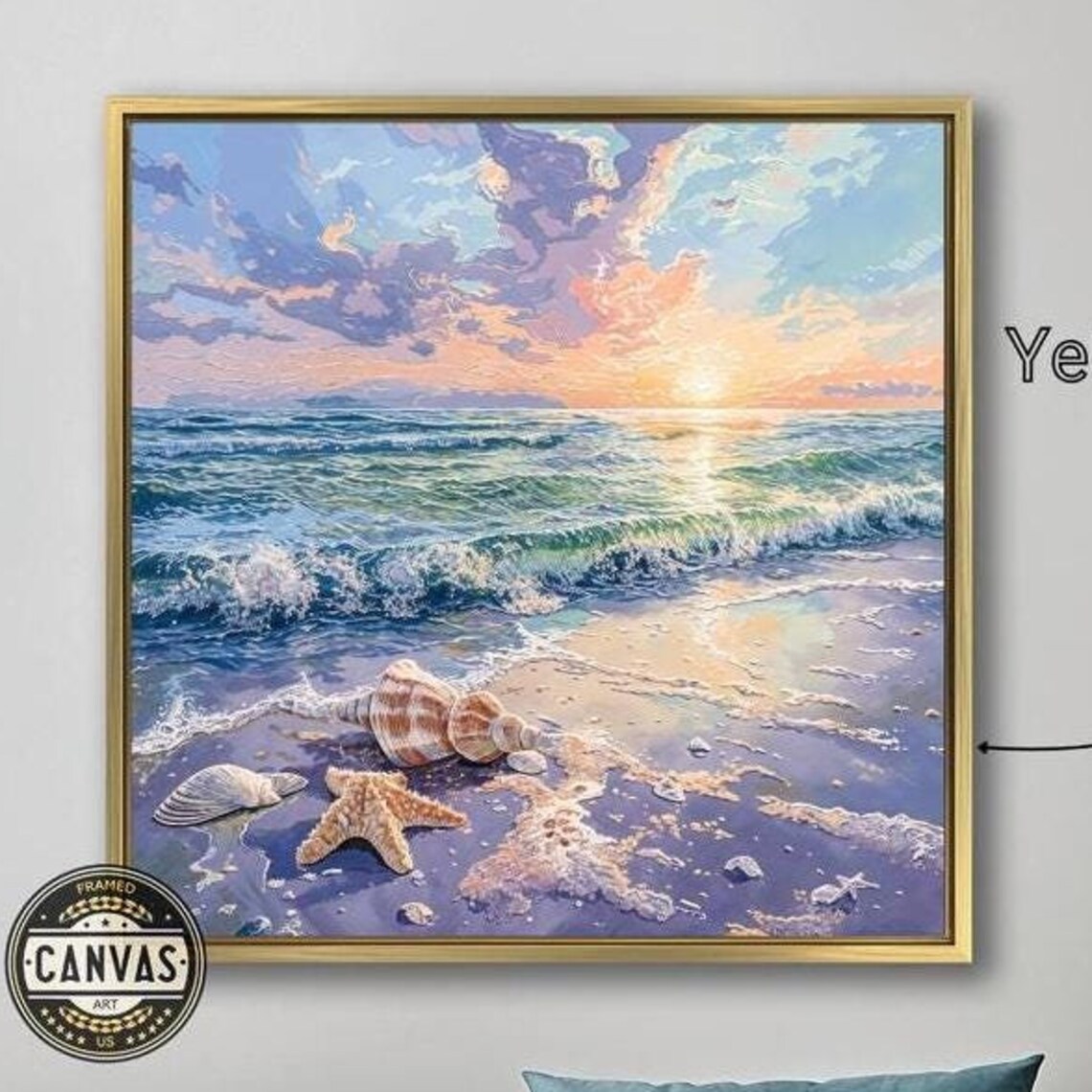 Beach Sunset With Ocean Waves, Coastal Art Print