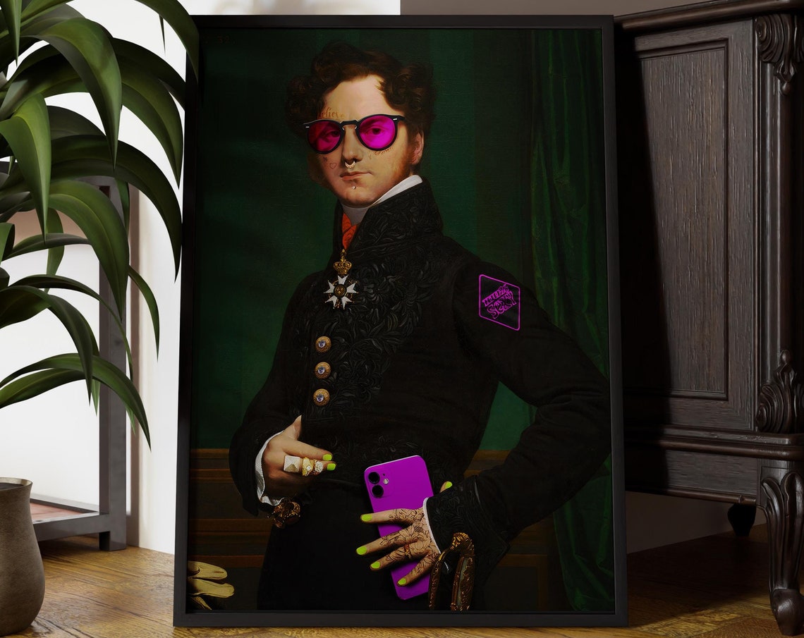 Modern Neon Gentleman Classical Portrait With Sunglasses iPhone Poster