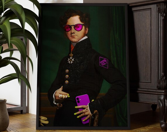 Modern Neon Gentleman Classical Portrait With Sunglasses iPhone Poster