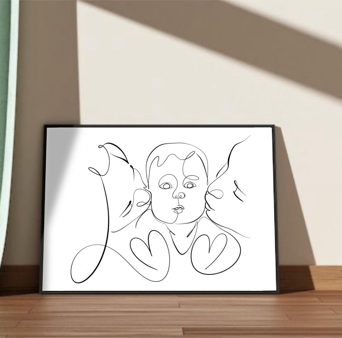 Custom Line Art Portrait, Minimalist Mom And Baby
