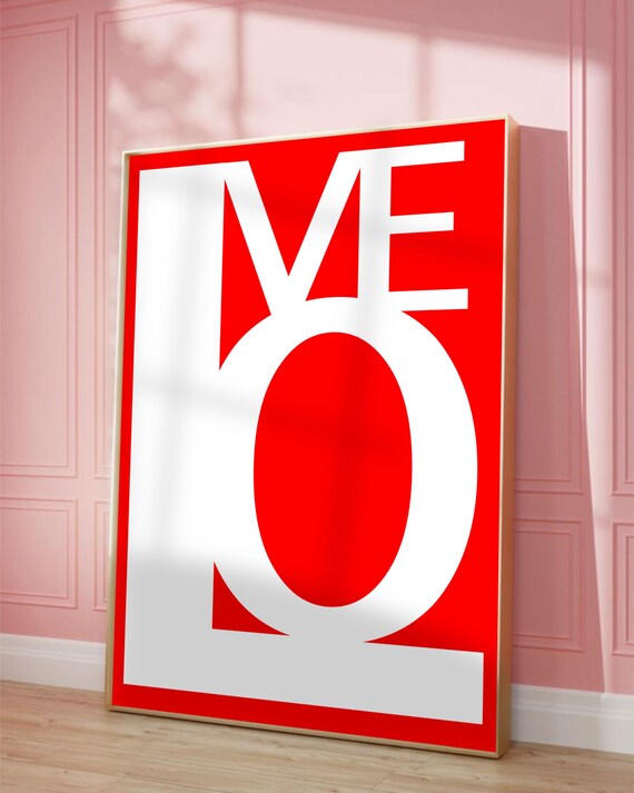 Love Big White Letters Red Retro 70s Pop Typography Wall Poster