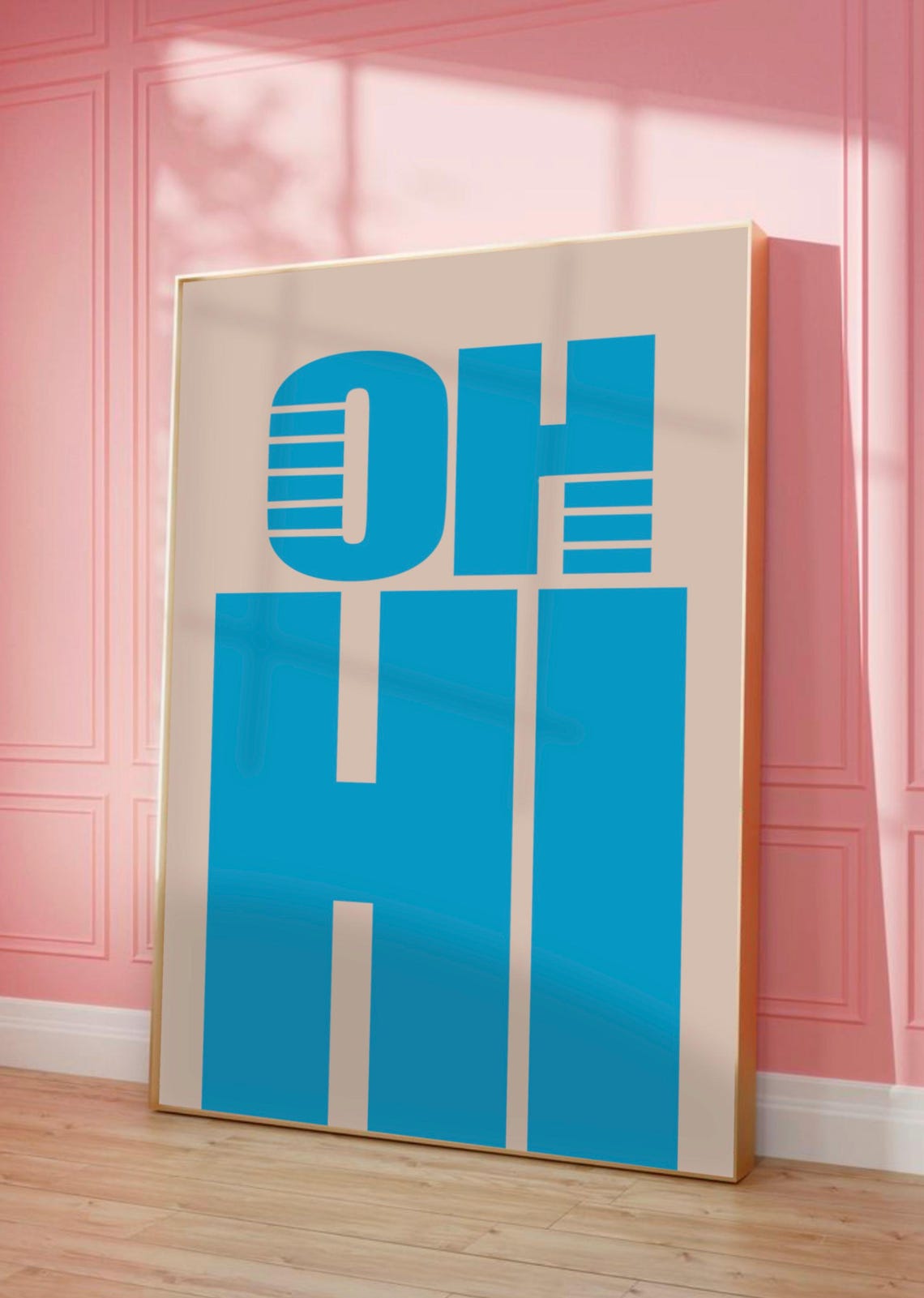 Oh Hi Bold Blue Lettering Retro Typography Poster 70s Style Art