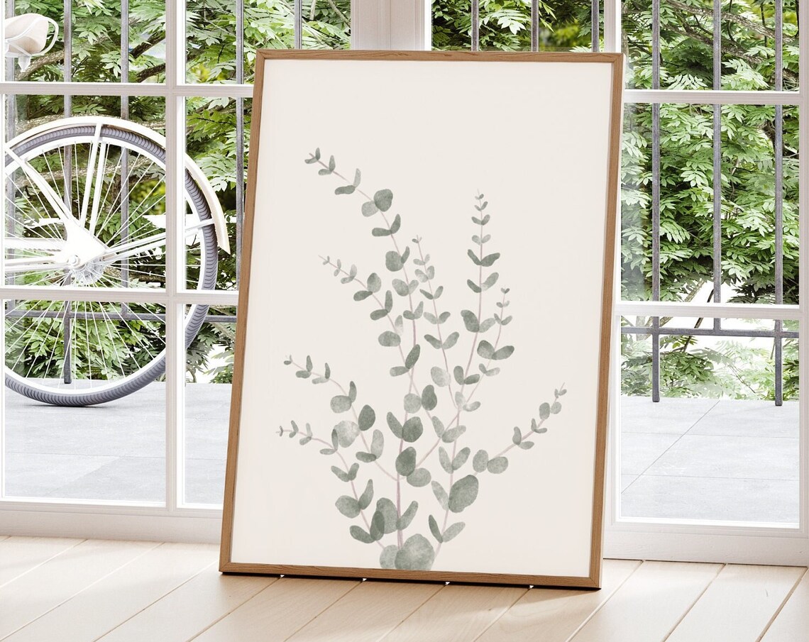 Minimalist Eucalyptus Branch Watercolor Botanical Living Room Wall Art - Image 6