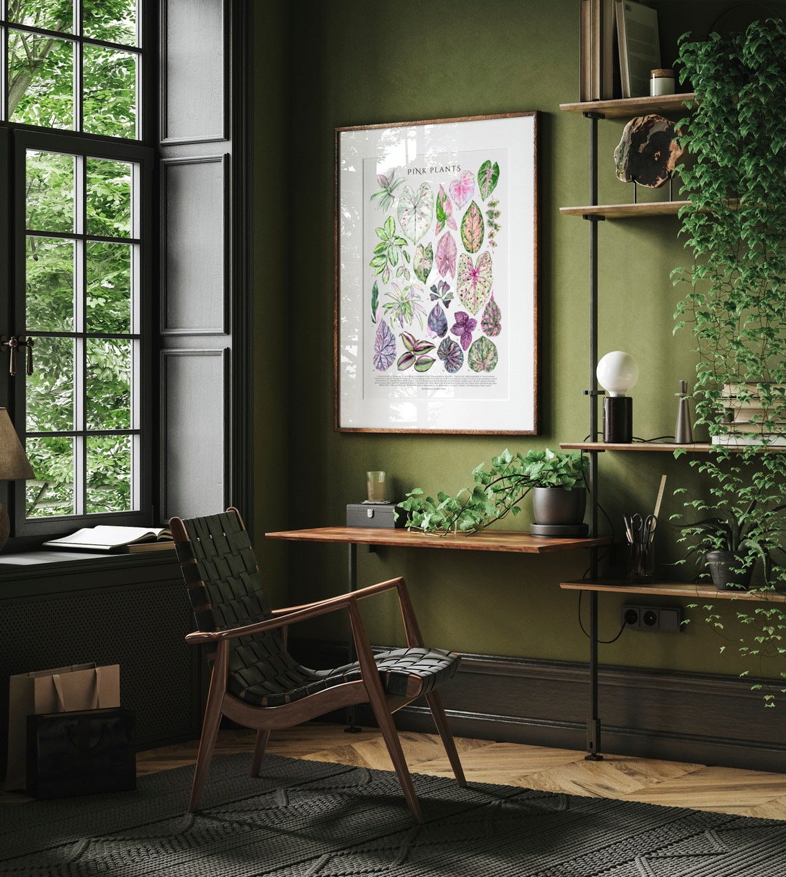 Pink Houseplants Species Botanical Leaf Chart Watercolor Poster - Image 2