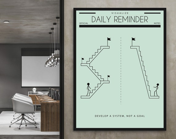 Goal System Wall Art Motivational Success Development Canvas Print Visualize Office Decor Quote Setting Blueprint Poster Sign