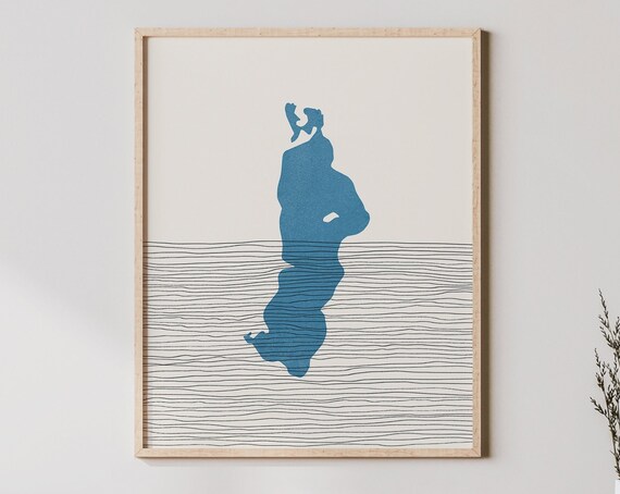 Pokegama Lake Minnesota Abstract Blue Lake Silhouette Wall Poster