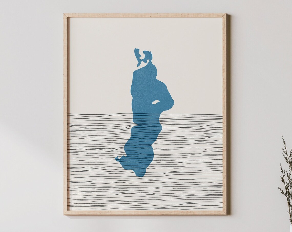 Pokegama Lake Minnesota Abstract Blue Lake Silhouette Wall Poster