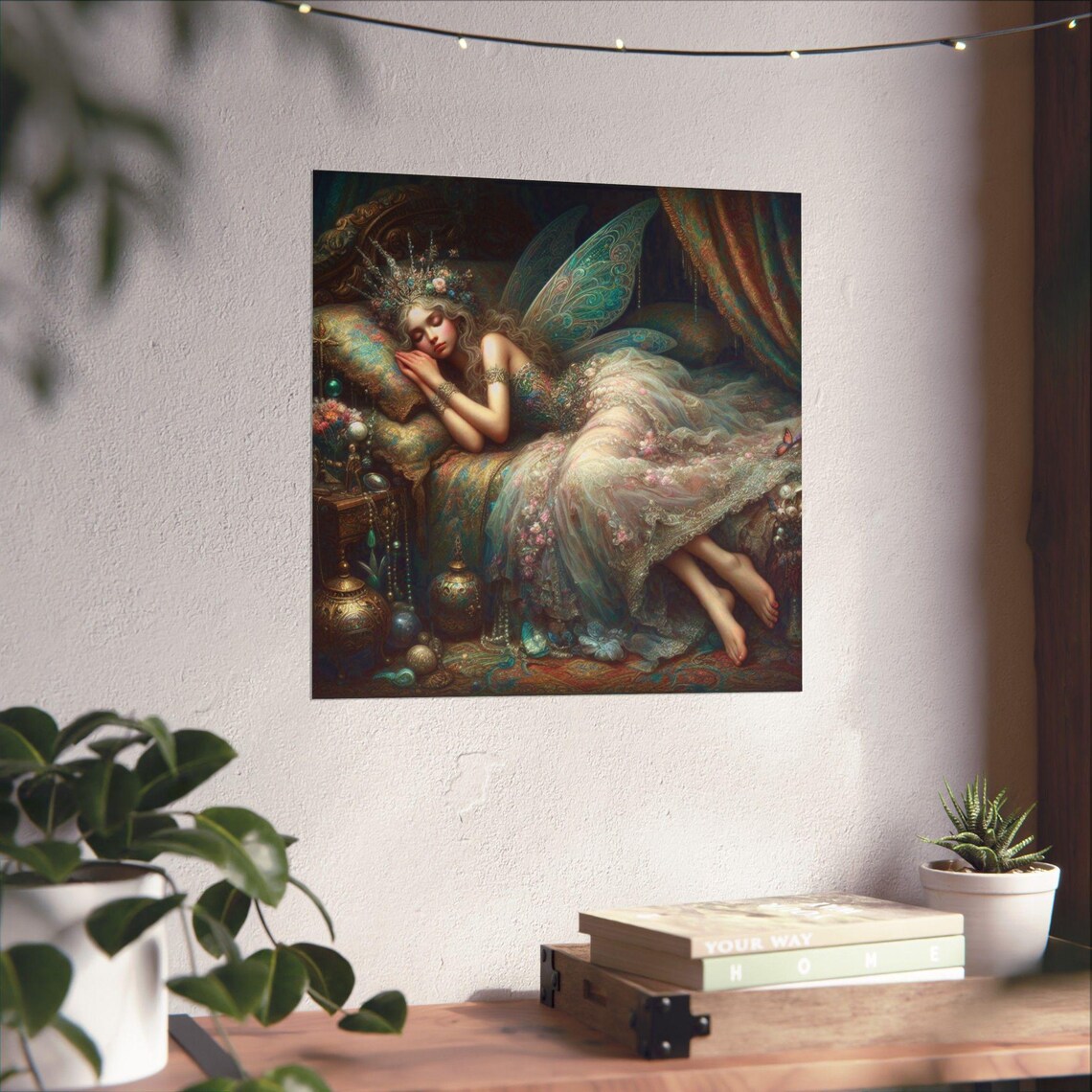 Sleeping Fairy Dreaming on an Ornate Velvet Flower Canopy Bed Poster - Image 4