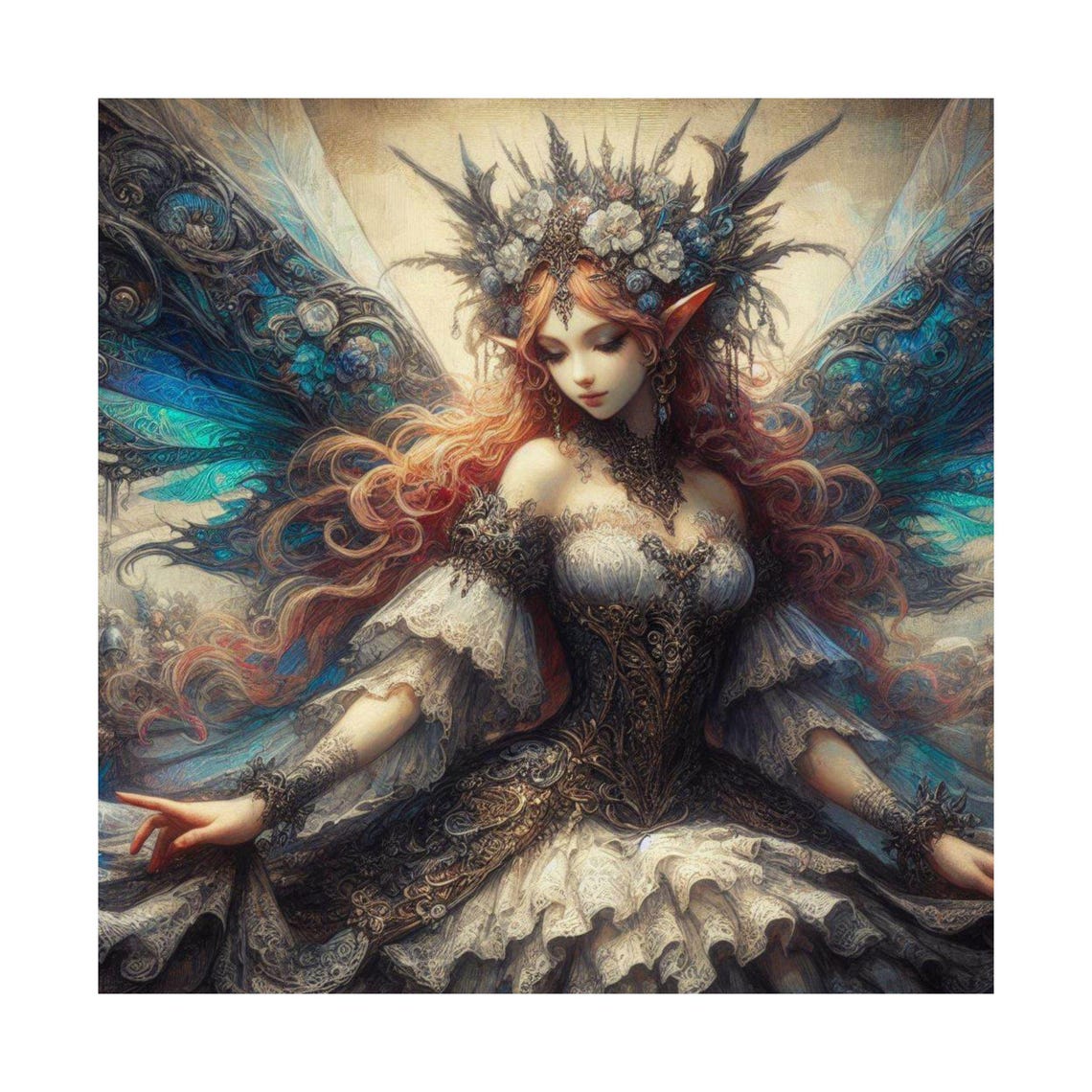 Gothic Fairy Queen with Ornate Wings and Feather Crown Art Poster - Image 7