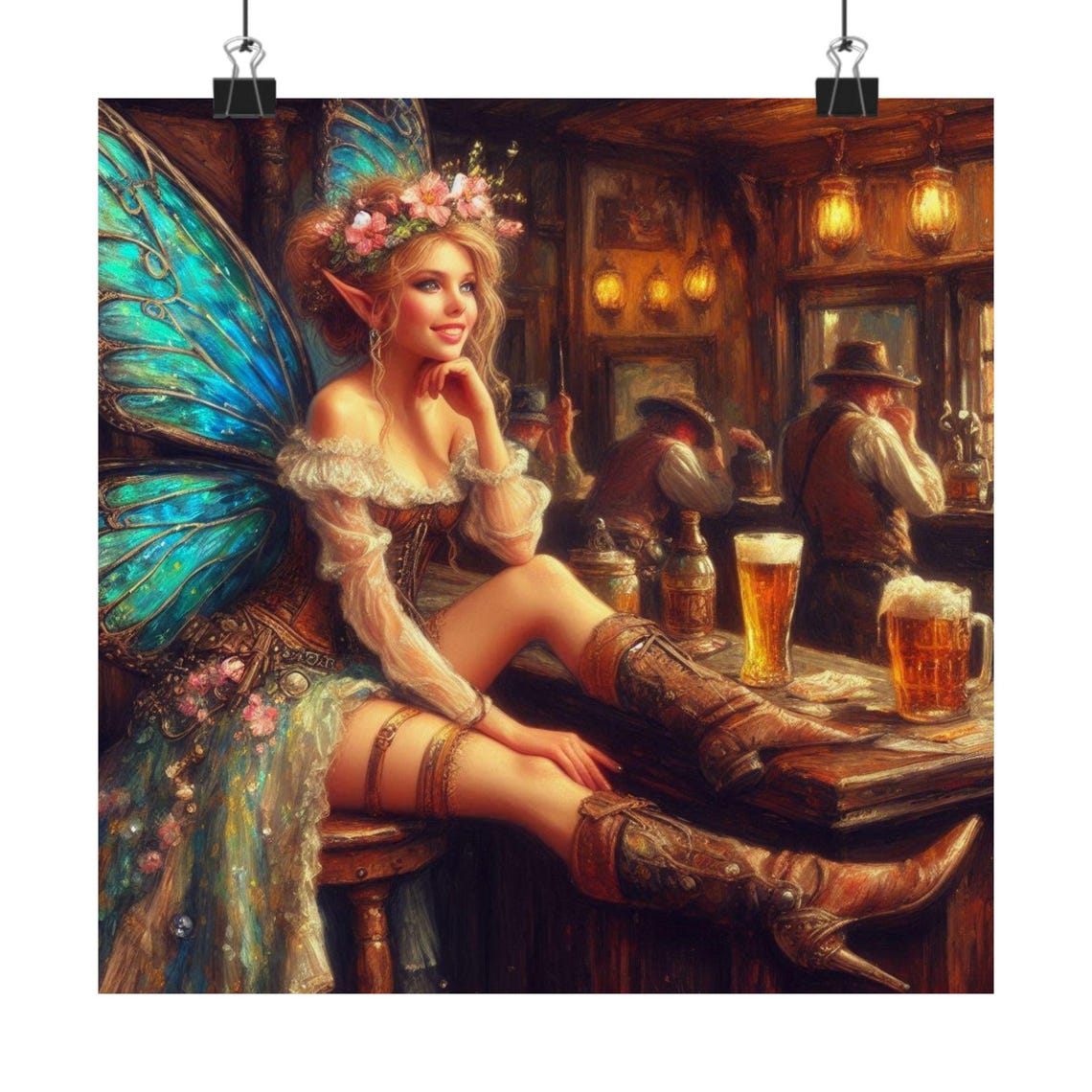 Fairy in a Western Saloon Bar with Boots and Beer Mugs Poster - Image 7