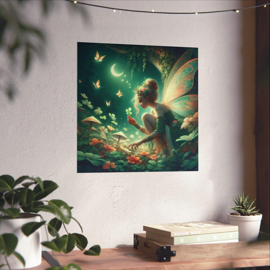 Moonlit Fairy in a Magical Mushroom Forest Night Garden Poster - Image 4