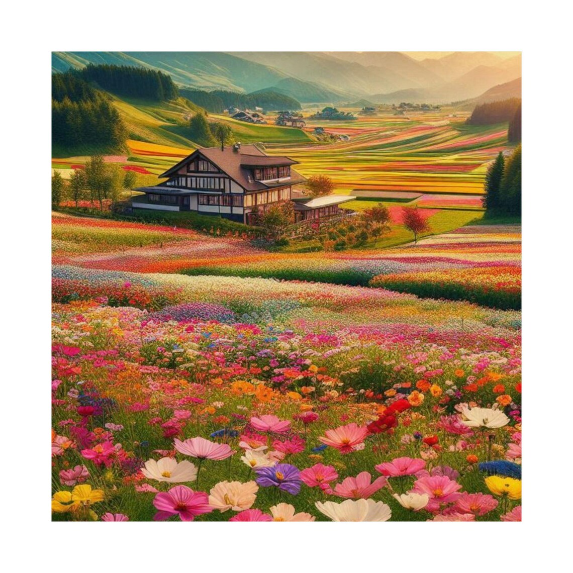 Colorful Impressionist Flower Garden Poster in Pink and Orange Hues - Image 5