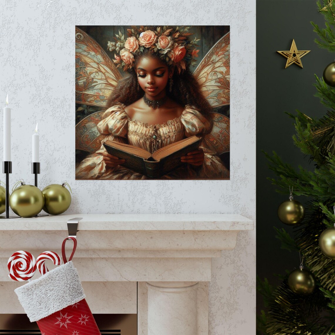 Whimsical Fairy Girl Reading a Book with a Rose Crown Poster - Image 3