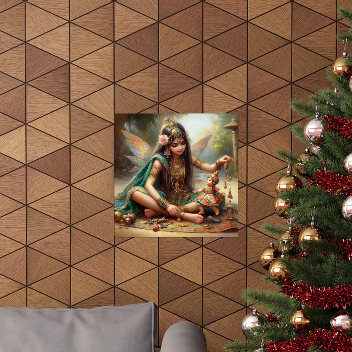 Indian Fairy Girl with Gold Jewels and Child Fantasy Art Poster - Image 6