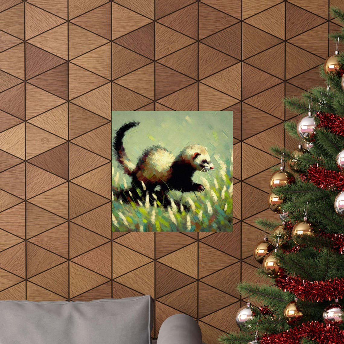 Playful Ferret Running Through Tall Meadow Grass Wildlife Poster - Image 5