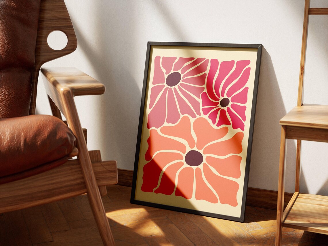 Groovy Retro Flowers Bold Pink Orange Modern Floral Pop Art Poster - Image 2