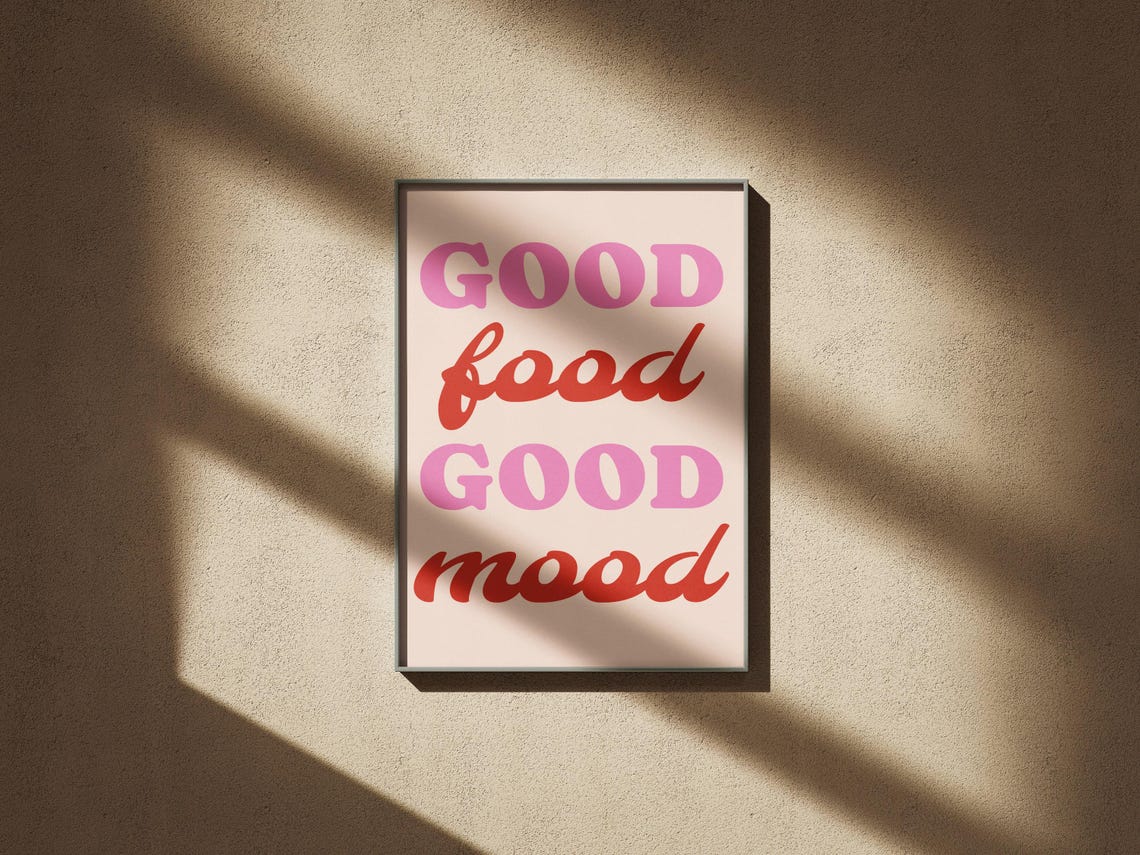 Good Food Good Mood Bold Retro Pink Typography Kitchen Decor Poster - Image 3