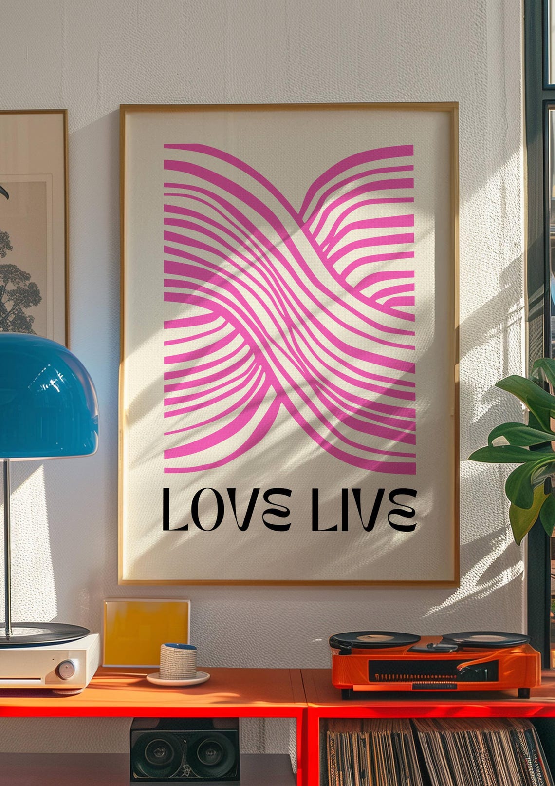 Love Live Pink Wavy Striped Modern Abstract Love Graphic Poster - Image 3