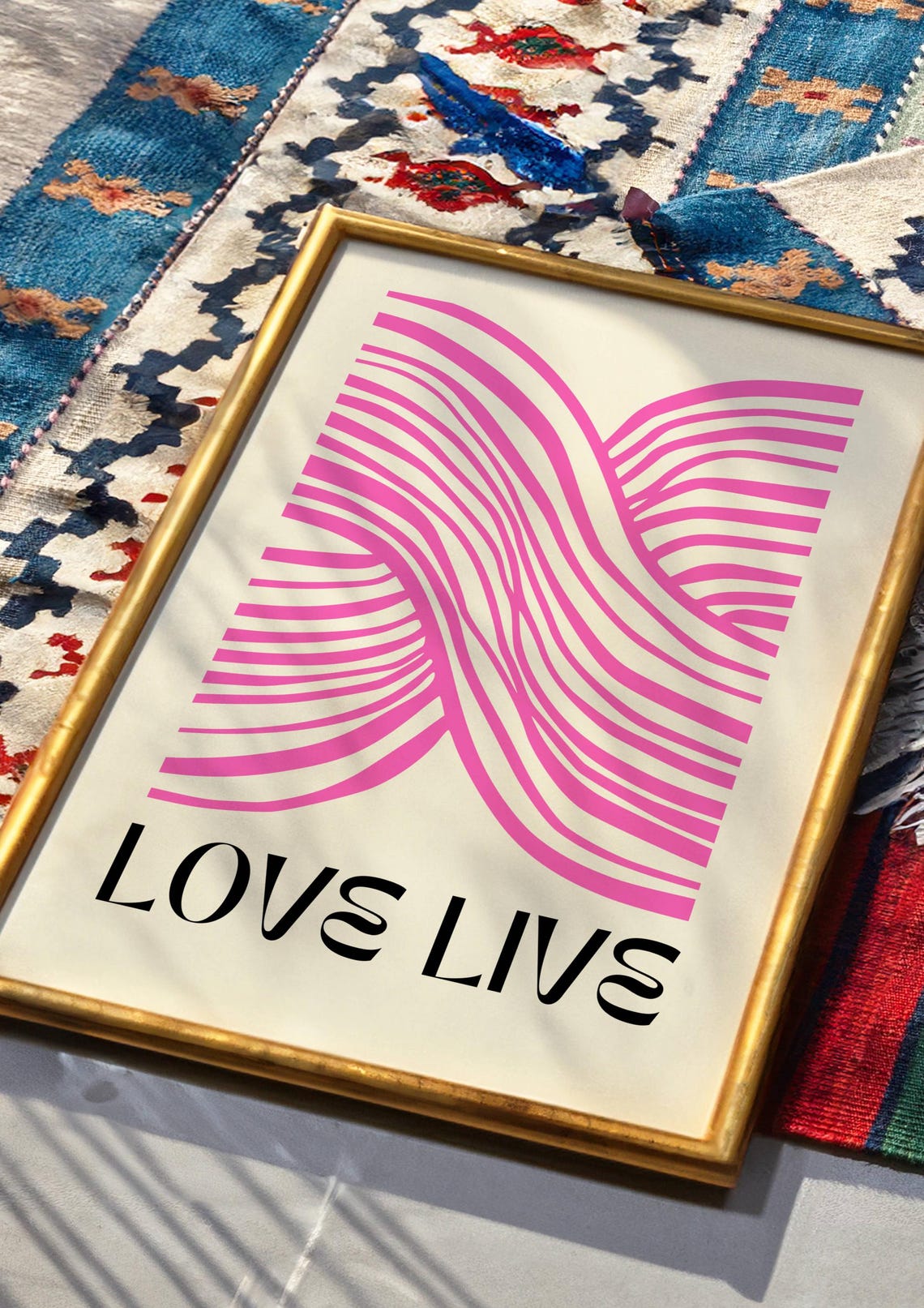 Love Live Pink Wavy Striped Modern Abstract Love Graphic Poster - Image 4
