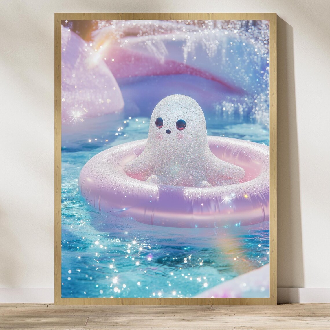 Kawaii Ghost Halloween Art Print, Whimsical Decor