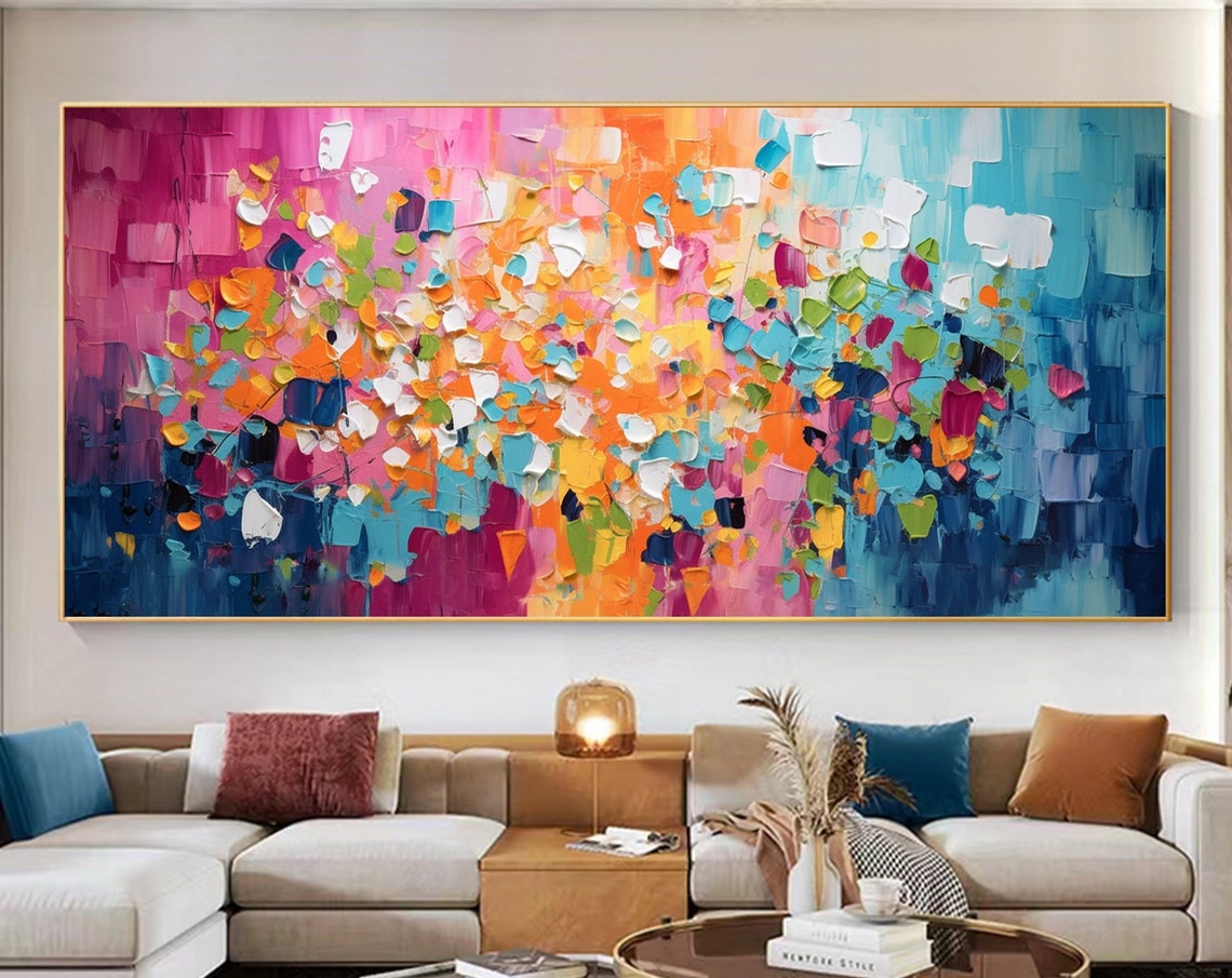 Colorful Pink Blue Orange Confetti Burst Abstract Art Poster