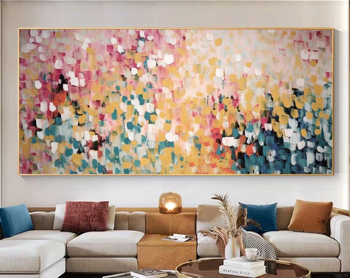 Pink Yellow Teal Confetti Dots Abstract Modern Painting Poster