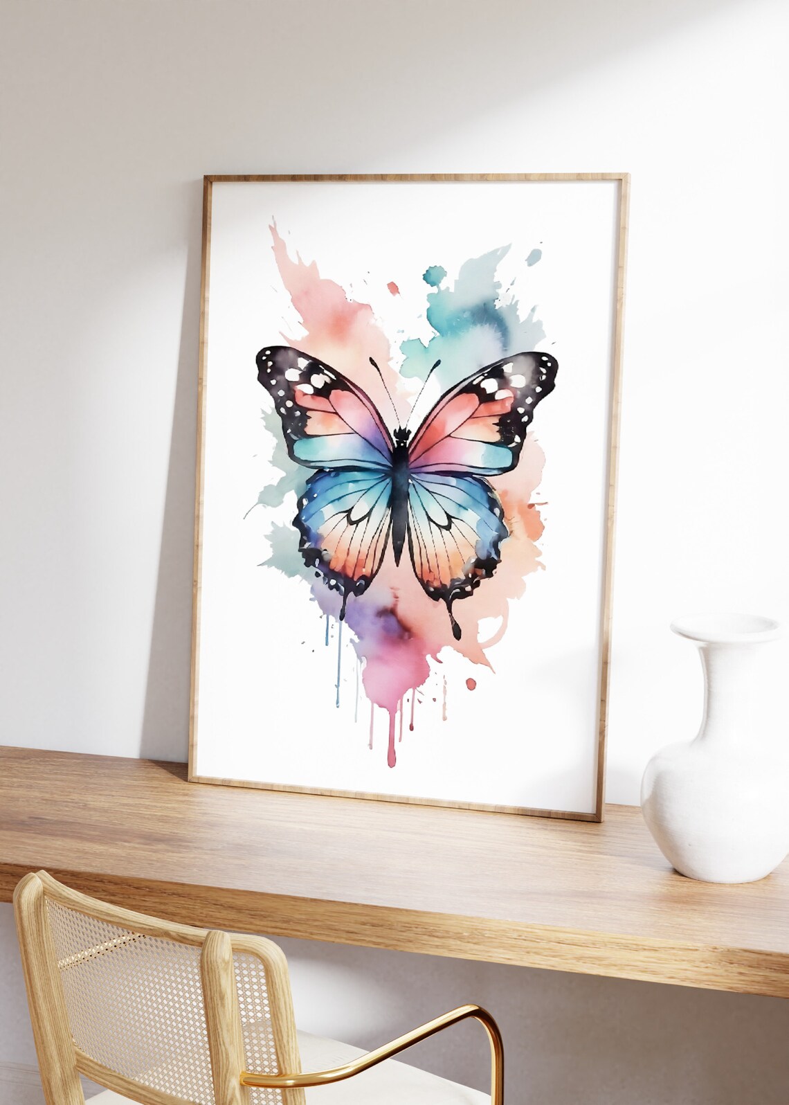 Watercolor Butterfly Pink Blue Floral Y2K Aesthetic Girl Art Poster - Image 2