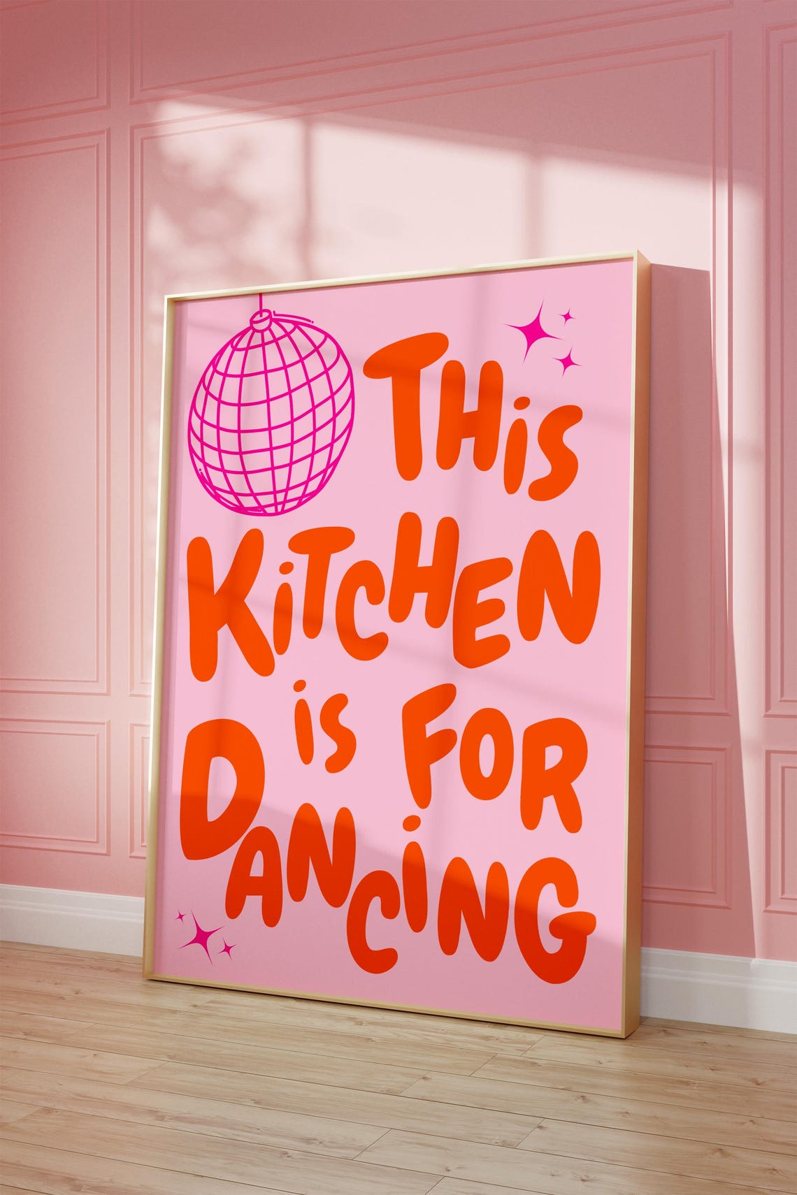 This Kitchen Is For Dancing Pink Disco Ball Retro Quote Poster - Image 2