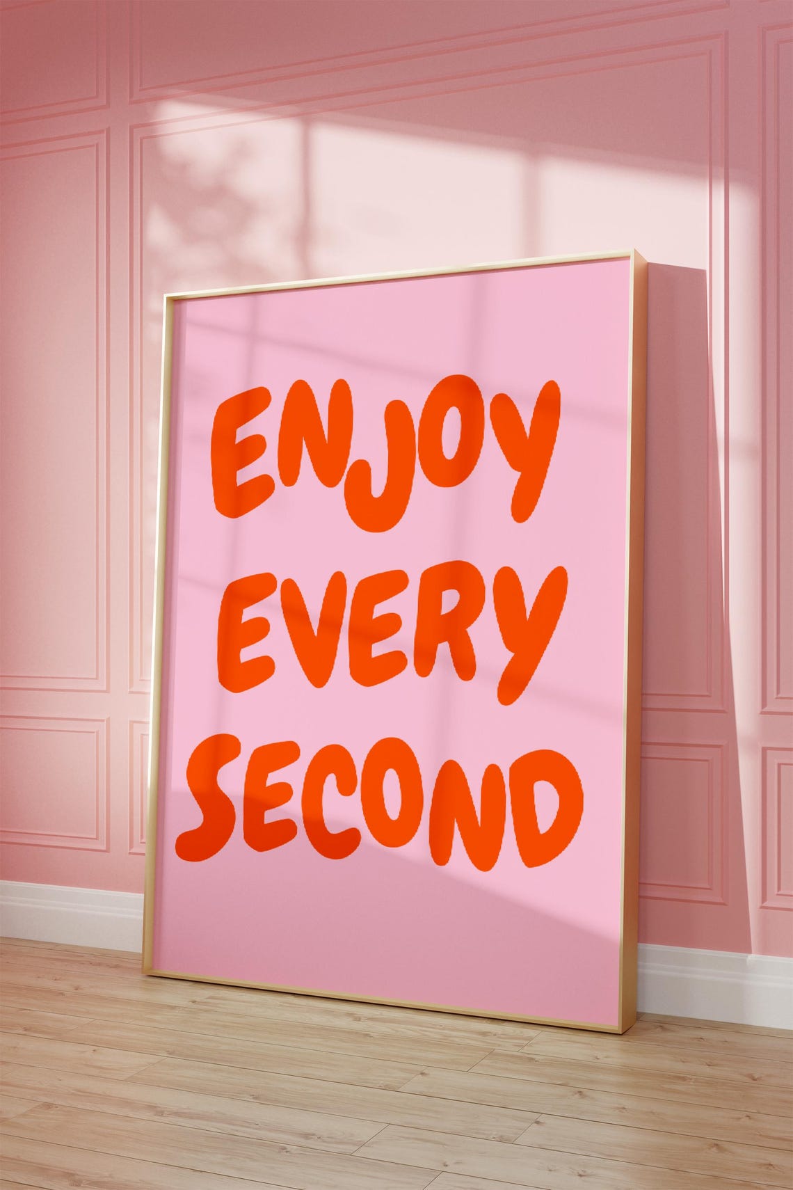 Enjoy Every Second Pink Orange Bubble Letter Preppy Quote Poster - Image 2