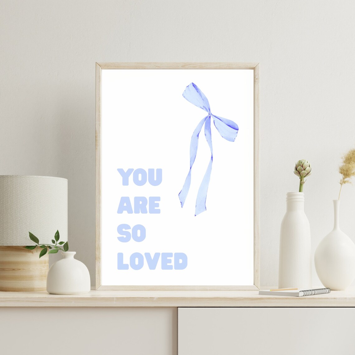 You Are So Loved Blue Bow Quote Poster for Nursery Baby Girl Room Decor - Image 2